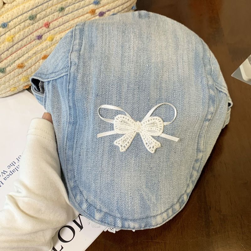 Bow Design Front Brim Hat Women's Washed Cool Girl Cowboy Hat Shade Duck Tongue Beret_voghion.com