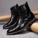 Unbeatable Quality Men's Shoes, Block High Top Lace Up Martin Boots, Carved Lacquer Surface, Pointed Toe, Oversized Autumn And Winter_voghion.com