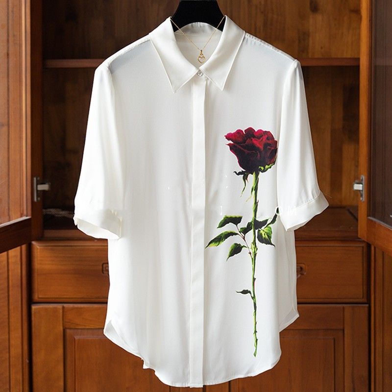 Top sottile in seta di gelso con risvolto temperamento da donna_voghion.com