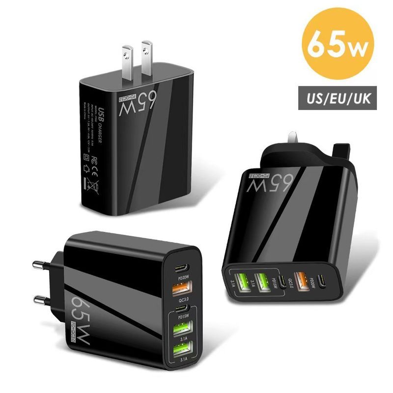 65 W USB PD Muti spraudņi Fast GaN lādētājs Mobilā tālruņa ātrās uzlādes veids C_voghion.com