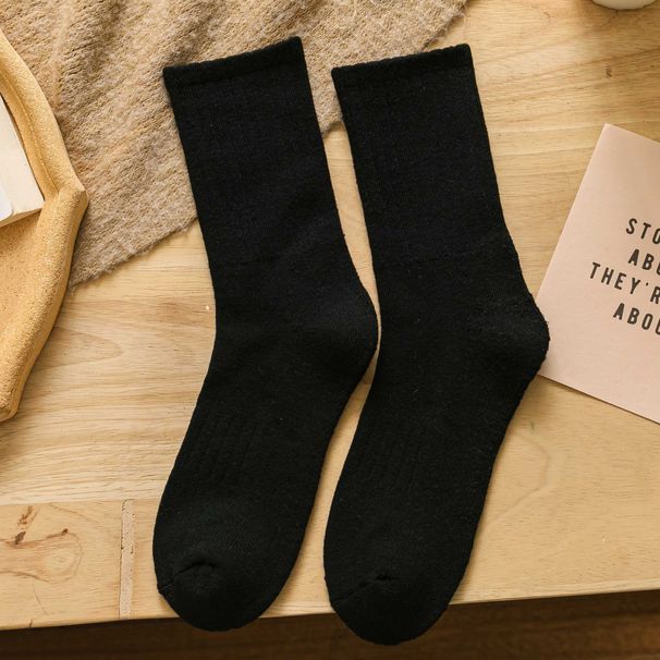 Crew Socks Men's Winter Plus Velvet Thick Warm Cotton Terry Autumn And Winter Style Drawstring Long Socks Men's Solid Color Mid Tube Socks_voghion.com