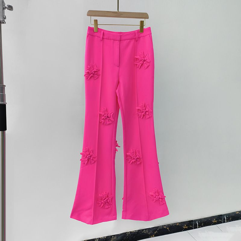 Abbigliamento da donna nuovo stile coreano completo colletto giacca a maniche lunghe + temperamento pendolari pantaloni svasati pesante completo floreale tridimensionale_voghion.com