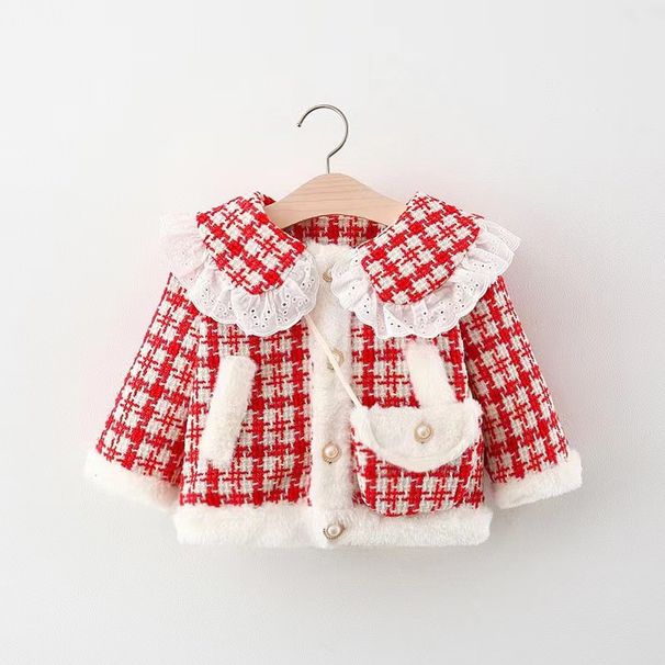 2021 nieuwe winterstijl meisjes Koreaanse stijl kantkraag kleine geurige stijl jas voor kinderen en kinderen van middelbare leeftijd plus fleecejas 1284_voghion.com