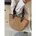 Borsa a mano in paglia tailandese intrecciata con perline di legno, grande capacità, borsa da viaggio estiva in rattan, da spiaggia e da vacanza sottobraccio_voghion.com