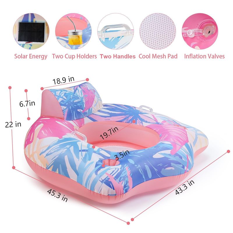 Cadeira inflável noturna luminosa com encosto para espreguiçadeira, assento com anel de camuflagem luminosa e luz solar_voghion.com