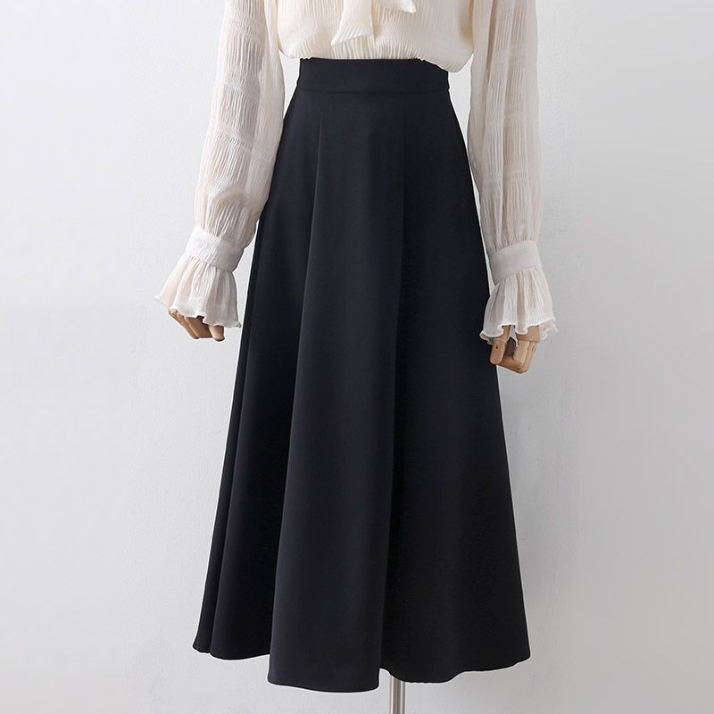 Professional minimalist black suit for women with high waist, slimming and drooping feeling, commuting medium length_voghion.com