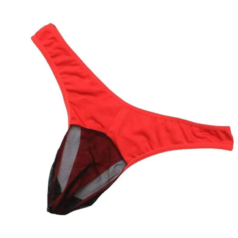 luckyqqyp Color Block Youth Mesh Temptation Herrenunterwäsche JJ Exposed Sexy String U Convex Pouch T-Pants_voghion.com