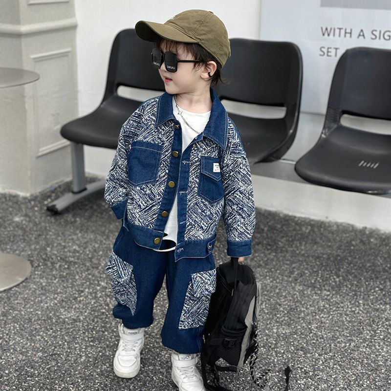 Children's clothing autumn denim suit spring and autumn new style children's handsome two-piece set of boys' fashionable clothes_voghion.com