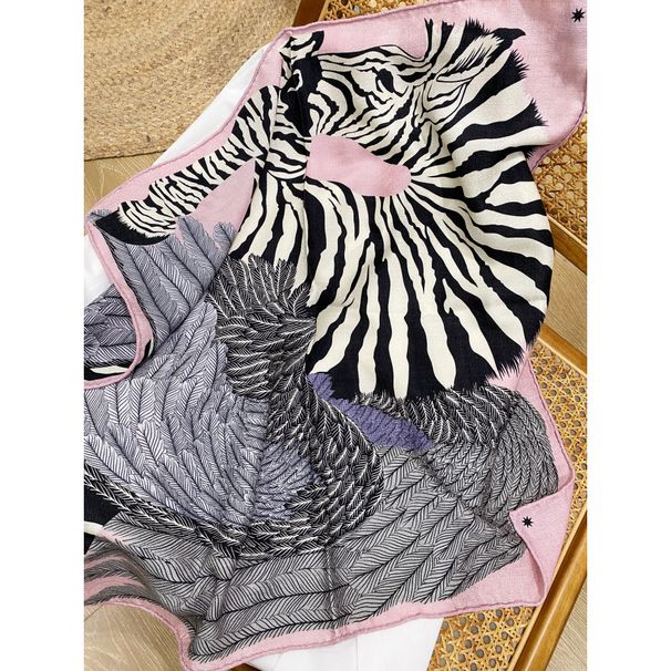 Sciarpa quadrata cinese in velluto jacquard, seta di gelso, cashmere, stampata su entrambi i lati, motivo zebrato rosa invernale_voghion.com