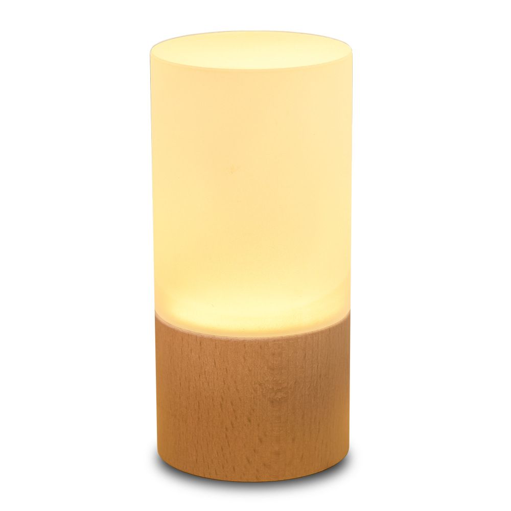 Solid acrylic cylinder LED light RGB desk light USB desk lamp frosted glass feel heavy cylinder real wood base table light_voghion.com