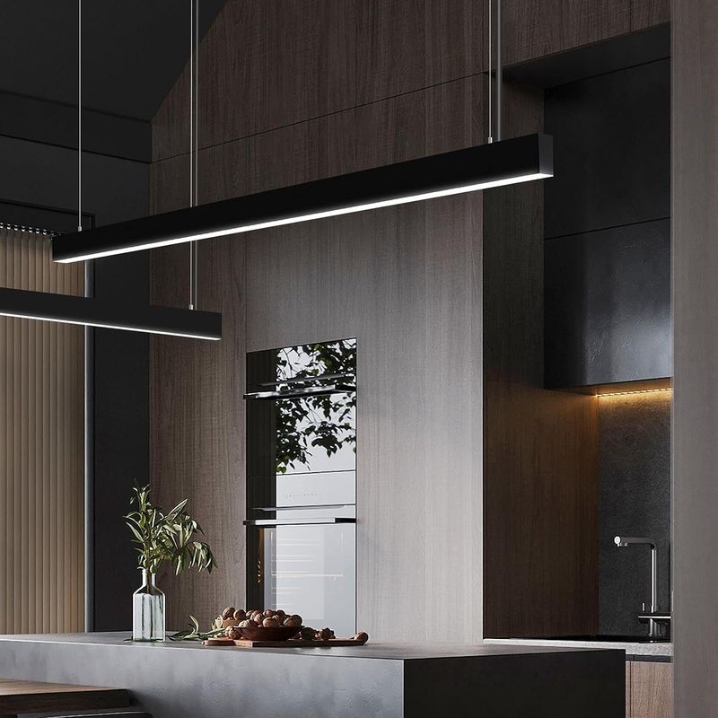 LED Pendelleuchte Esstisch Hängelampe Dimmbar - 32W Moderne Esstischlampe Hängend 107CM Höhenverstellbar Mit Fernbedienung Lang Linear Design Für Büro_voghion.com