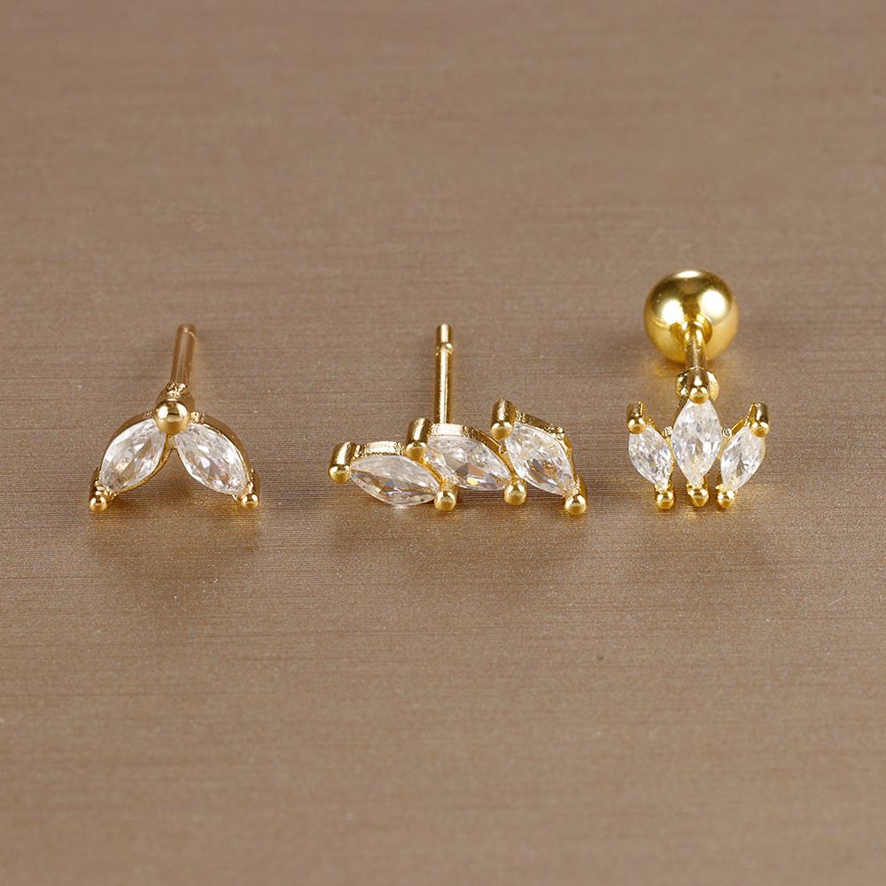 Set di 3 orecchini a bottone a forma di corona color oro in acciaio inossidabile per donna, placcati in oro 14K, con cristalli e zirconi, orecchini unici con occhio di cavallo._voghion.com