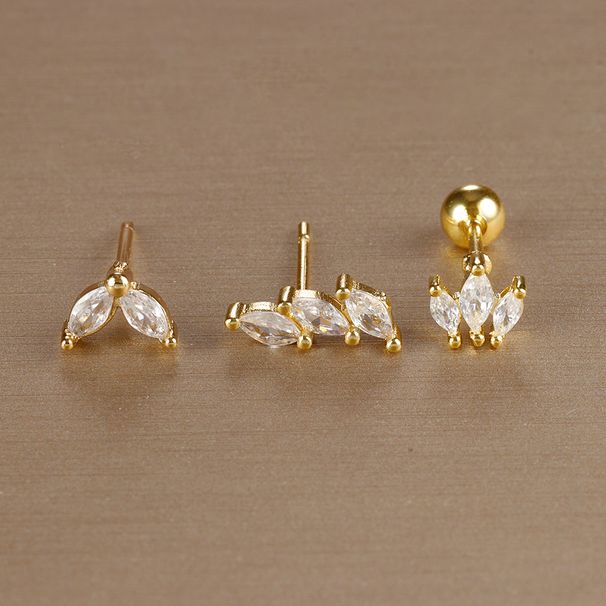 Set di 3 orecchini a bottone a forma di corona color oro in acciaio inossidabile per donna, placcati in oro 14K, con cristalli e zirconi, orecchini unici con occhio di cavallo._voghion.com