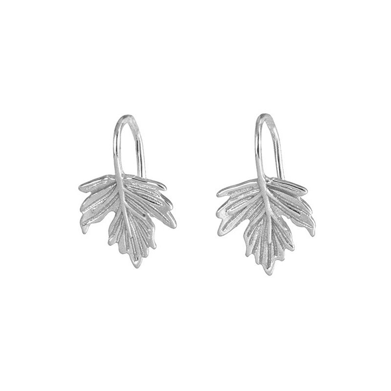 Sier VENUS Sterling Fashion Maple Leaf Ear Clips Lady Temperament Simple Tree Leaf Ear Bone Clip Earrings                  rings_voghion.com