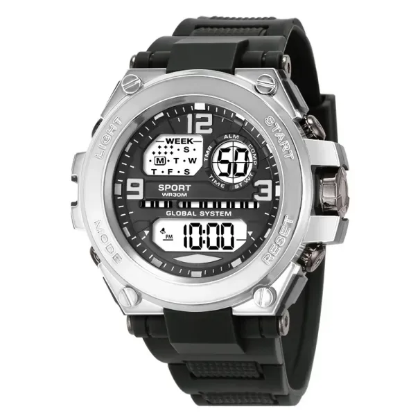 Reloj digital LED multifunción para hombre, deportivo, negro, para niños y estudiantes, resistente al agua, luminoso, despertador, electrónico._voghion.com