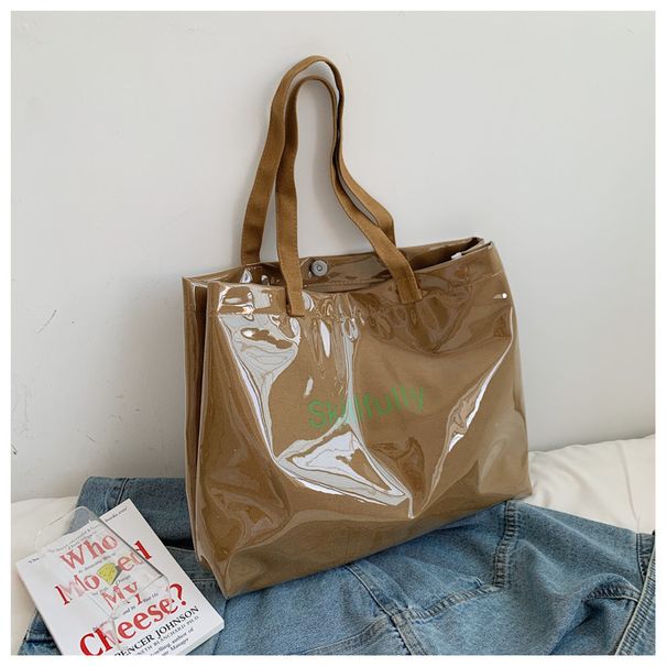 Borsa a tracolla singola alla moda, di grande capacità, da donna, versione coreana, sottobraccio, borsa tote trasparente alla moda e semplice_voghion.com