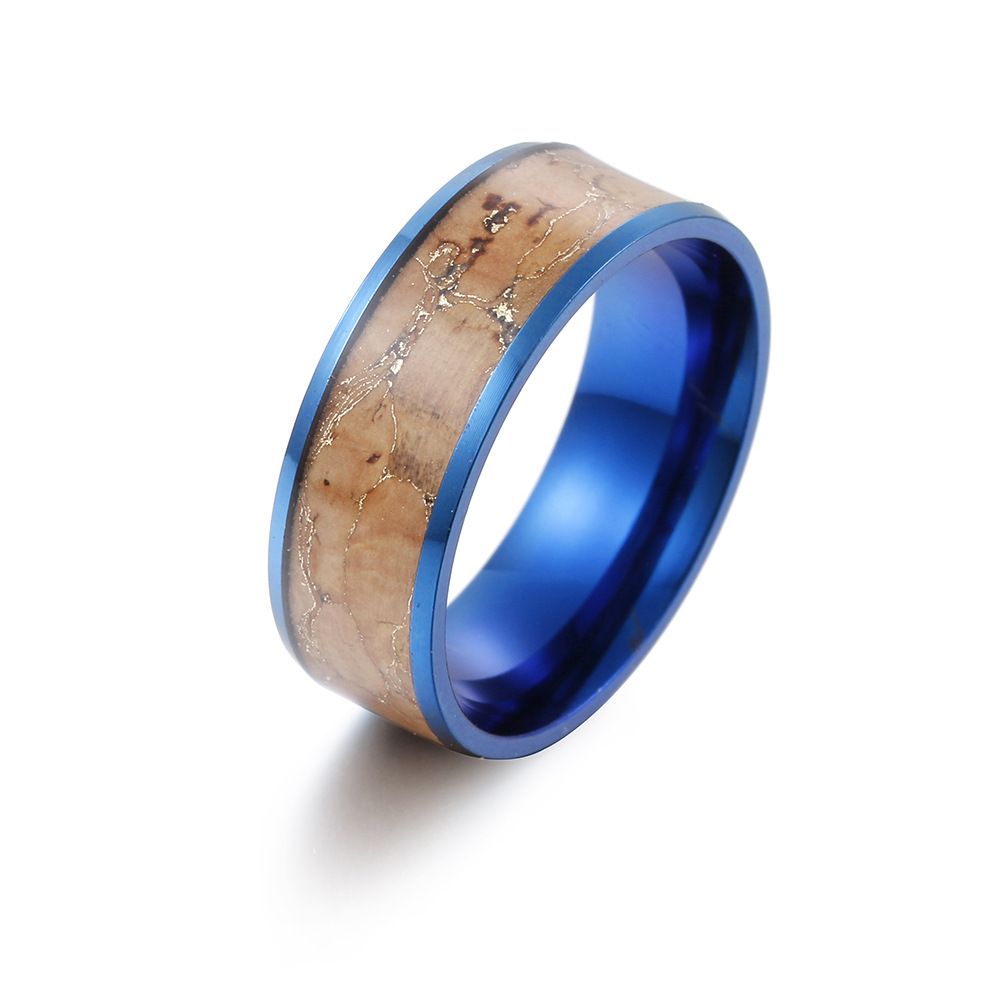 Men's Vintage gold wire wood grain men's ring 8MM electroplated jewelry Christmas ornaments_voghion.com