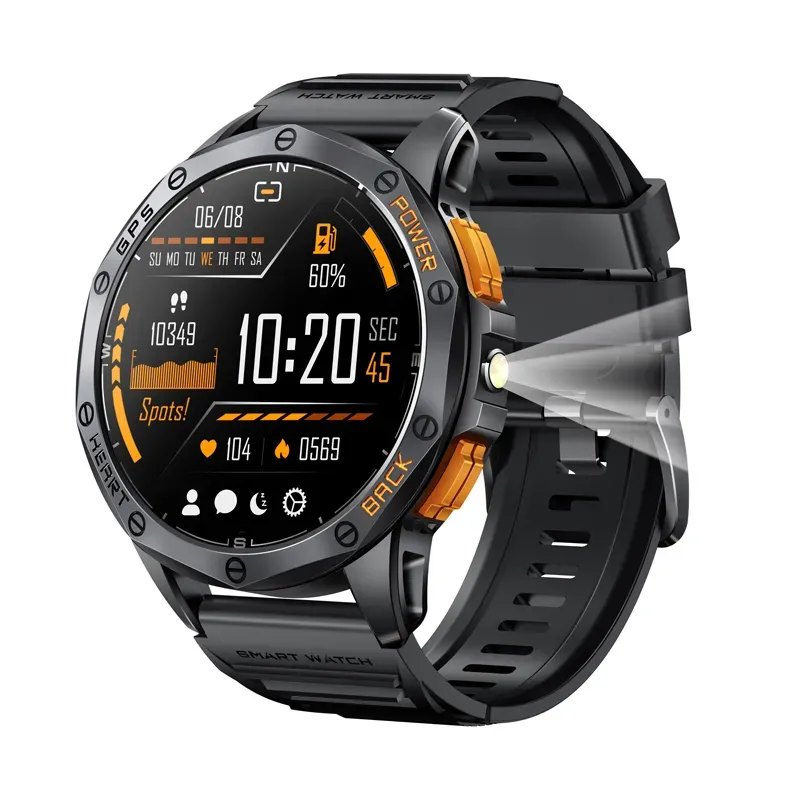 K67 GPS Sport Smart Watch AMOLED HD Quadrante rotondo 530mAh IP68 Impermeabile Bussola Torcia LED Monitor di salute per esterni_voghion.com