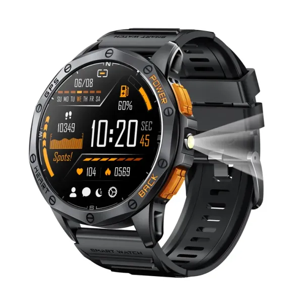 K67 GPS Sport Smart Watch AMOLED HD Quadrante rotondo 530mAh IP68 Impermeabile Bussola Torcia LED Monitor di salute per esterni_voghion.com