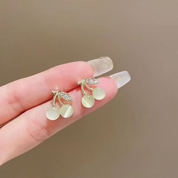 Orecchini da donna Orecchini occhio di gatto ciliegia da donna con orecchini di nicchia piccoli orecchini traforati ad ago d'argento_voghion.com