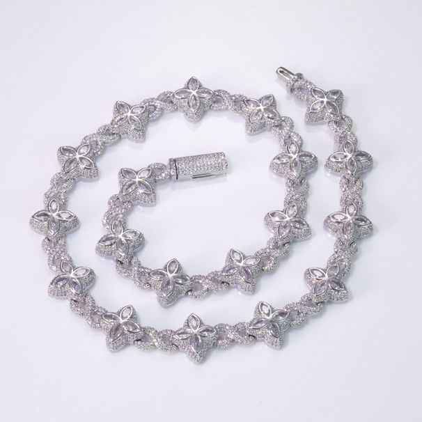 Collana e bracciale con catena a maglie cubane Hip Hop con pietre di zircone, design leggero e lussuoso a forma di quadrifoglio a 8, lunghezza regolabile per stile unisex_voghion.com