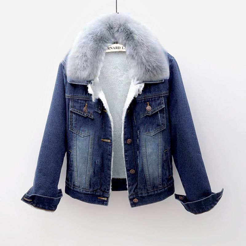 Women's Clothing Denim jacket autumn and winter new style plus velvet and thickened fashionable slim fit versatile slimming popular outerwear tops_voghion.com