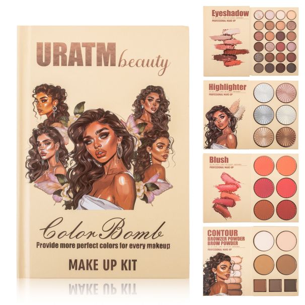 URATM 43-Color 4-Layer Flipbook Eyeshadow Palette - Matte & Pearlescent Shadows, Blush, Contour & Highlighter In One_voghion.com
