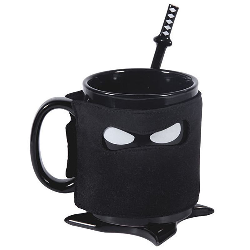 Ceramic Ninja Mug Thumbs Up Ceramic Cup Coffee Cup Ceramic Mug with Spoon_voghion.com