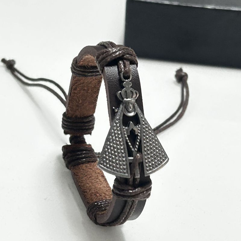 Bracciale in vera pelle per uomo, stile semplice, in lega di metallo con croce vergine_voghion.com