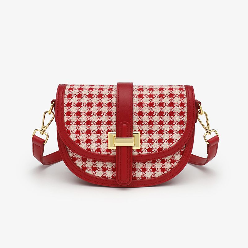 Borsa a tracolla diagonale con tracolla singola versatile in stile nicchia per matrimonio rosso, griglia mille uccelli, alla moda e casual_voghion.com