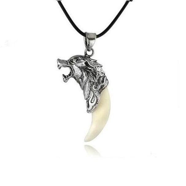 Collana con ciondolo a forma di cane classico, dente di lupo dominante, catena clavicola etnica, accessori punk per personalità maschile_voghion.com