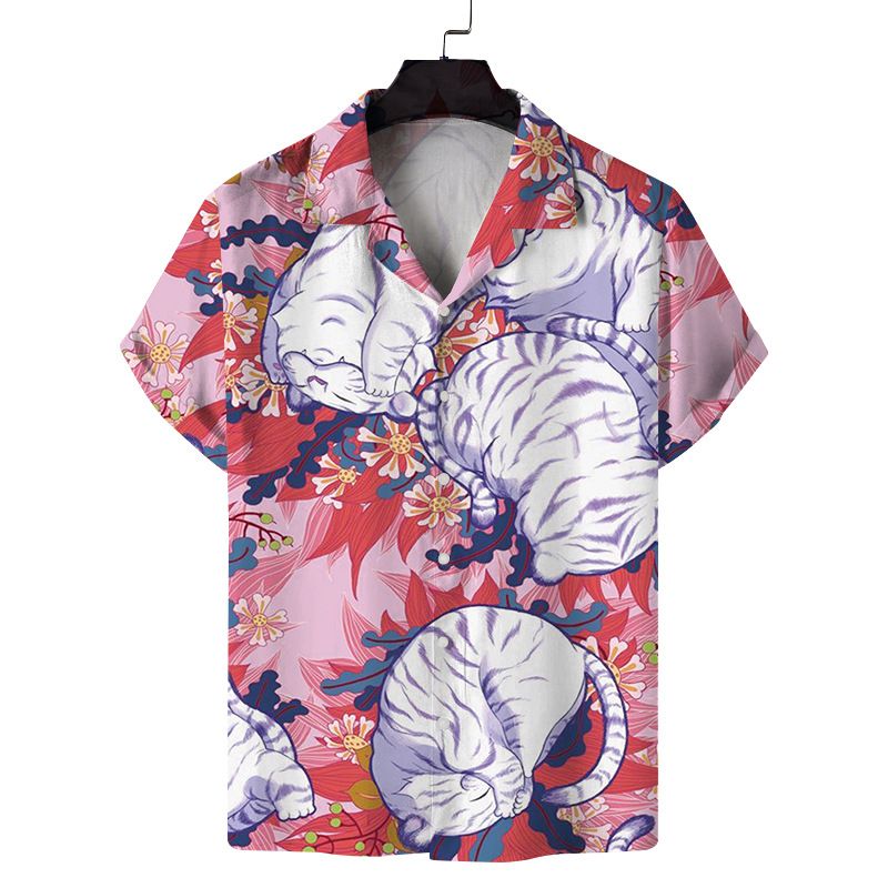 Printemps nouveaux hommes impression numérique hawaïen col cubain chemise à manches courtes chemise pour hommes_voghion.com