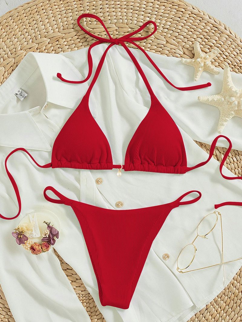 Damski strój kąpielowy bikini z nadrukiem i trójkątnymi miseczkami_voghion.com