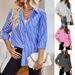 Lässiges, gestreiftes Langarmhemd mit Knöpfen für Damen_voghion.com