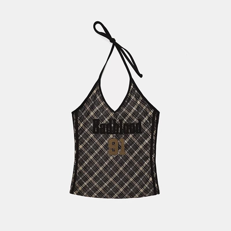 American Vintage Camo Halter Top Women's Slim Fit Sexy Streetwear_voghion.com