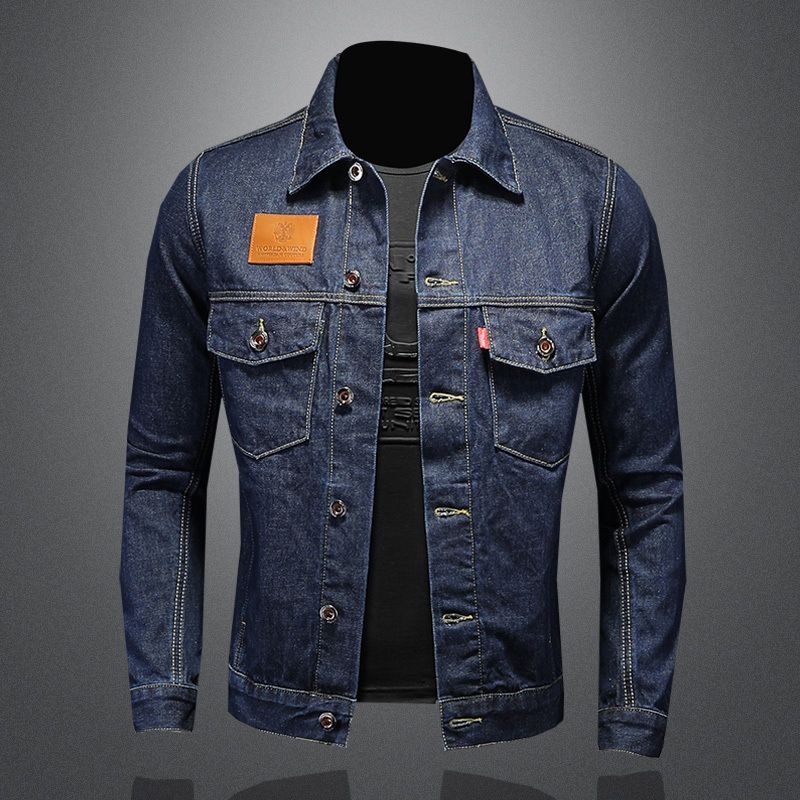 Giacca in denim con tasca applicata blu scuro, stile CT 2025, da uomo, QT5027/D9914_voghion.com