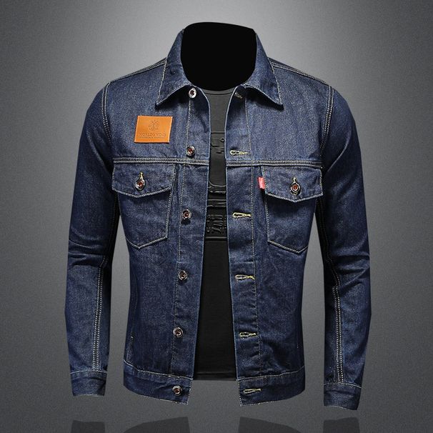 Giacca in denim con tasca applicata blu scuro, stile CT 2025, da uomo, QT5027/D9914_voghion.com