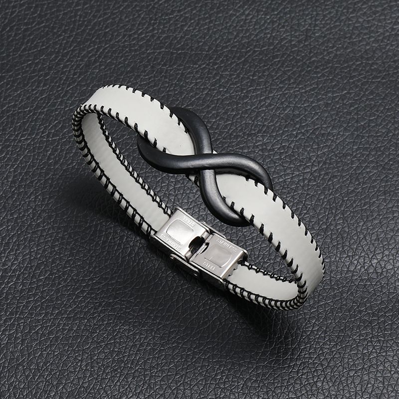 Bracciale in pelle con simbolo dell'infinito a 8 caratteri, nuovo e alla moda, semplice, da uomo, in acciaio inossidabile._voghion.com