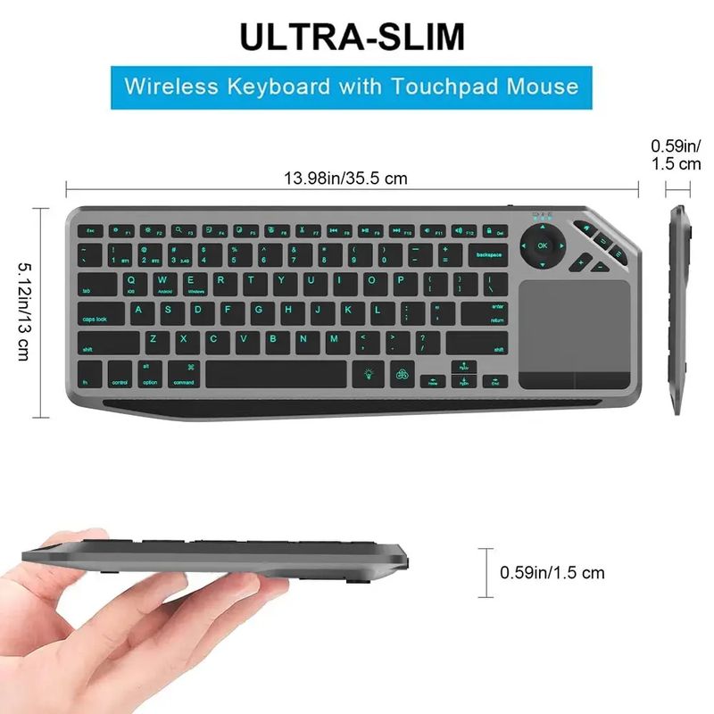 Bluetooth Wireless Keyboard with Touchpad 7-Colors Backlit 2.4g Rechargeable Trackpad Keyboard for Smart TV, IOS IPhone/IPad_voghion.com