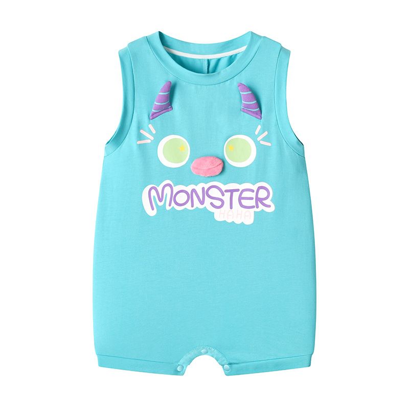 Macacão infantil sem mangas, fresco e confortável, para o verão, com formato de pequeno monstro e cauda tridimensional_voghion.com