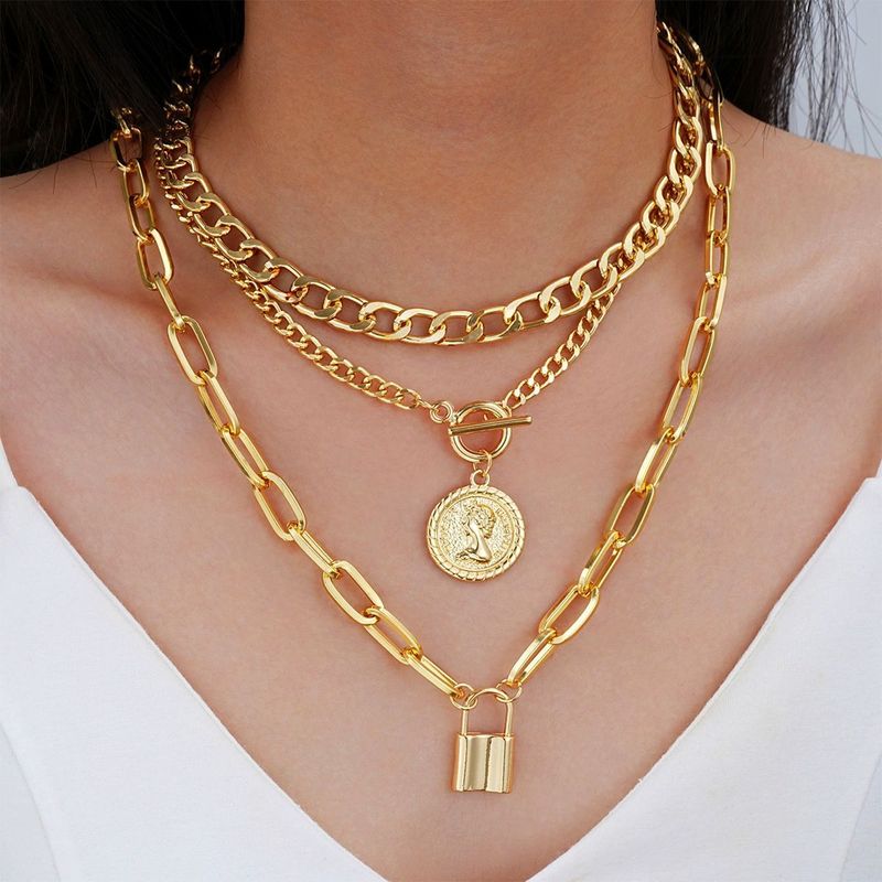 Collana cubana con ciondolo a disco in rilievo, nuova moda, di alta qualità, semplice, con fibbia OT_voghion.com
