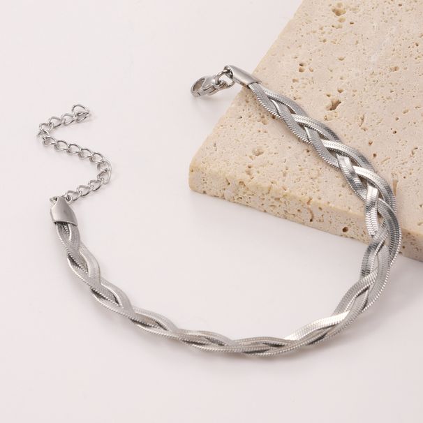 Collane Set di collane con lama in acciaio inossidabile intrecciata a tre strati, catena a forma di serpente, bracciale retrò semplice e alla moda, da donna_voghion.com