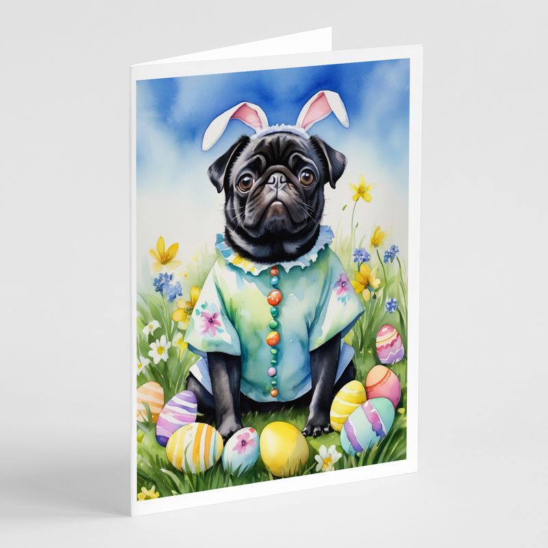 Pug Easter Egg Hunt Greeting Cards Pack of 8 Blank Cards with Envelopes Whimsical A7 Size 5x7 Blank Note Cards_voghion.com