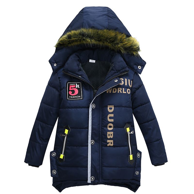 Jaqueta acolchoada de inverno infantil, jaqueta acolchoada de cor contrastante com letras longas para meninos_voghion.com