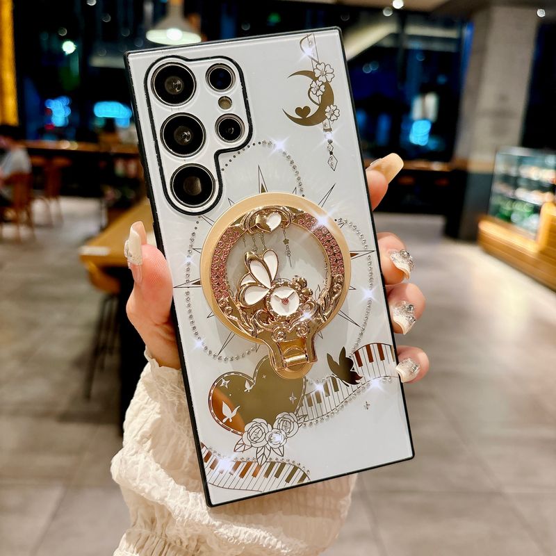 Samsung S22 S23 S24 Plus jauks dimanta ziedu tauriņa turētāja statīvs 3D tālruņa maciņš_voghion.com
