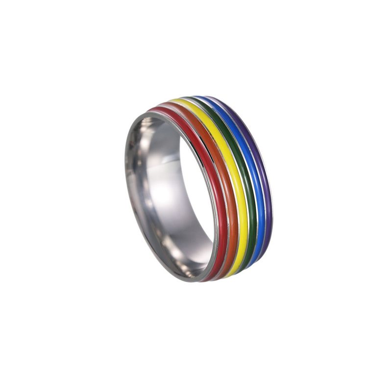 Men's Multicolor Rainbow accessories Like-minded Multicolor Drip ring Titanium steel men's ring_voghion.com