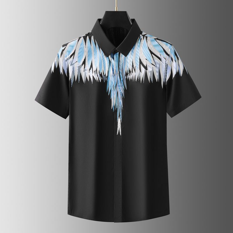 Abbigliamento da uomo Camicia a maniche corte stampata con posizionamento di ali piumate per abbigliamento casual da uomo_voghion.com