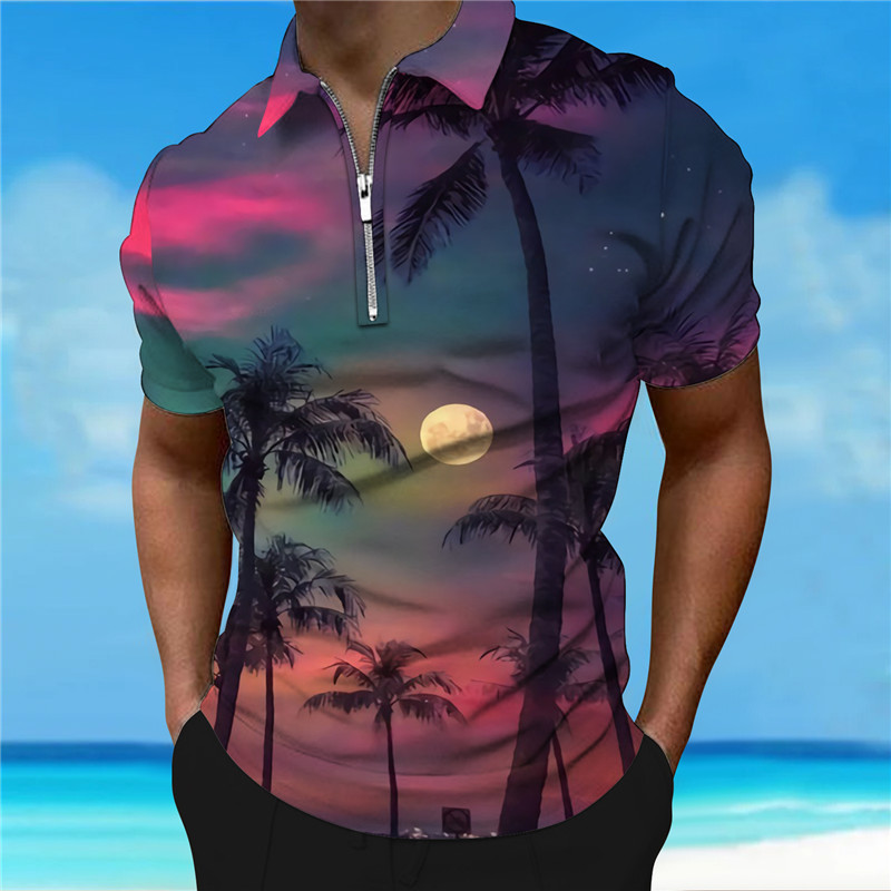 Herren-Poloshirt Kurzarm-Poloshirt für den Sommer, lässig, Herrenmode, 3D-gedrucktes Revers-Poloshirt mit Reißverschluss_voghion.com