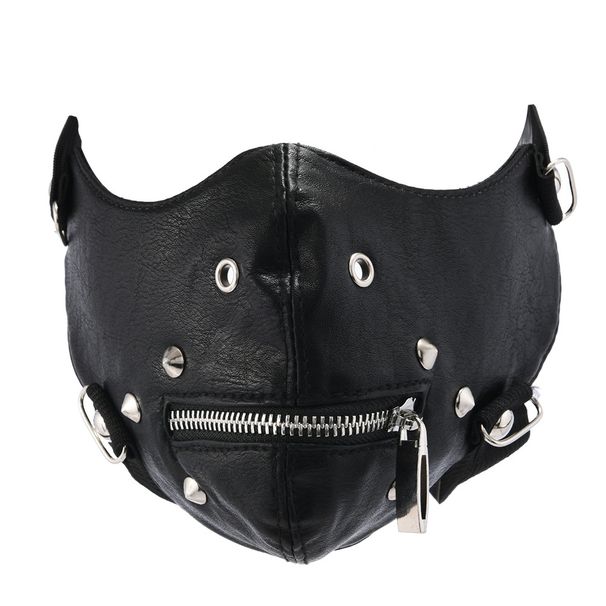 Maschera da uomo punk con cerniera in pelle per feste di carnevale, nuova_voghion.com