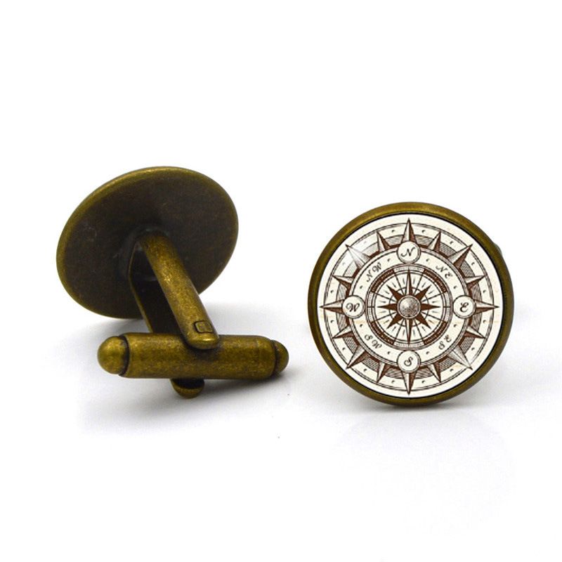 Schmuck Retro kompass zeit edelstein manschettenknöpfe männer und frauen manschettenknöpfe krawattenklammern manschettenknöpfe_voghion.com